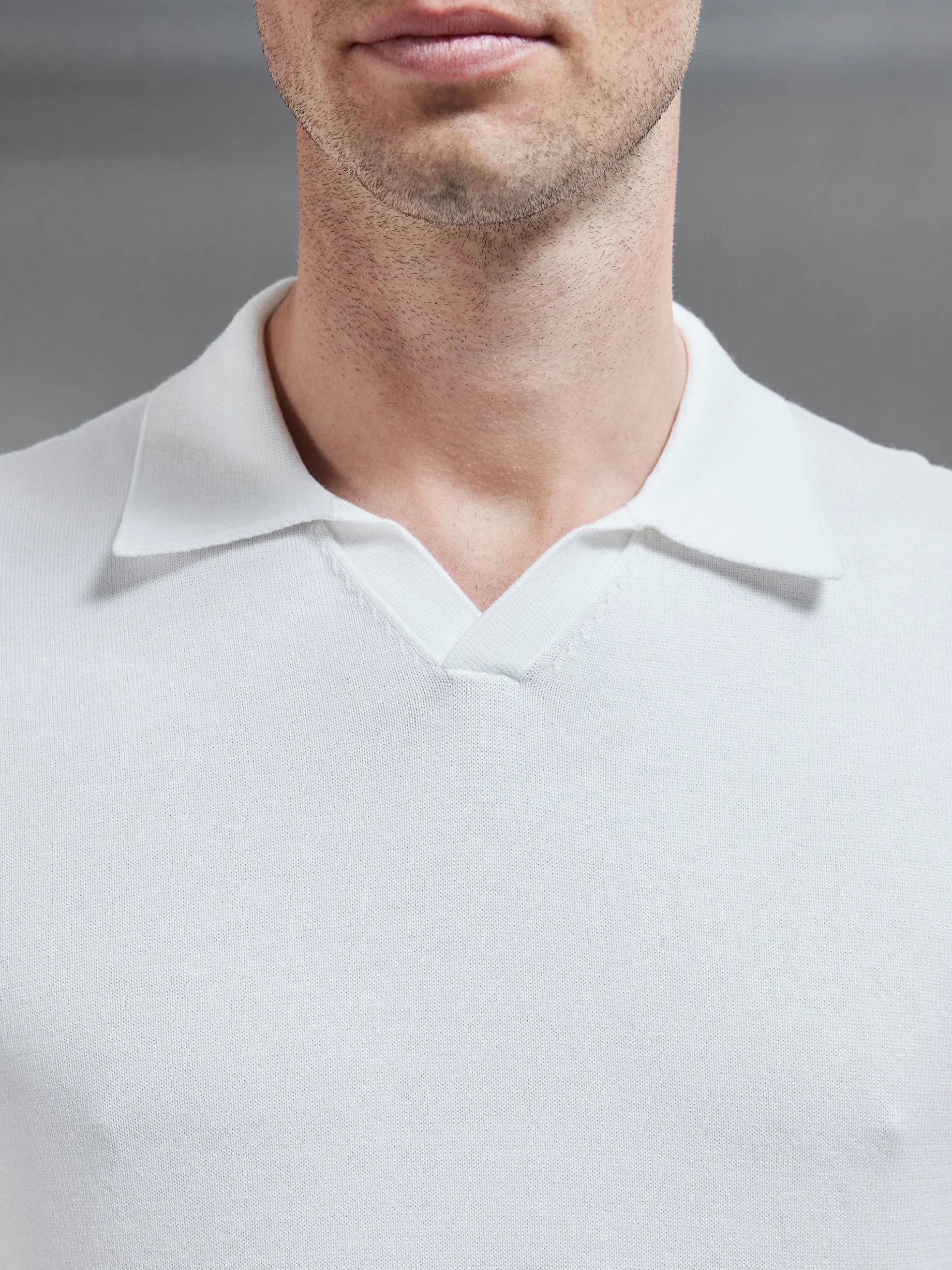 Cotton Knitted Revere Collar Polo Shirt - White
