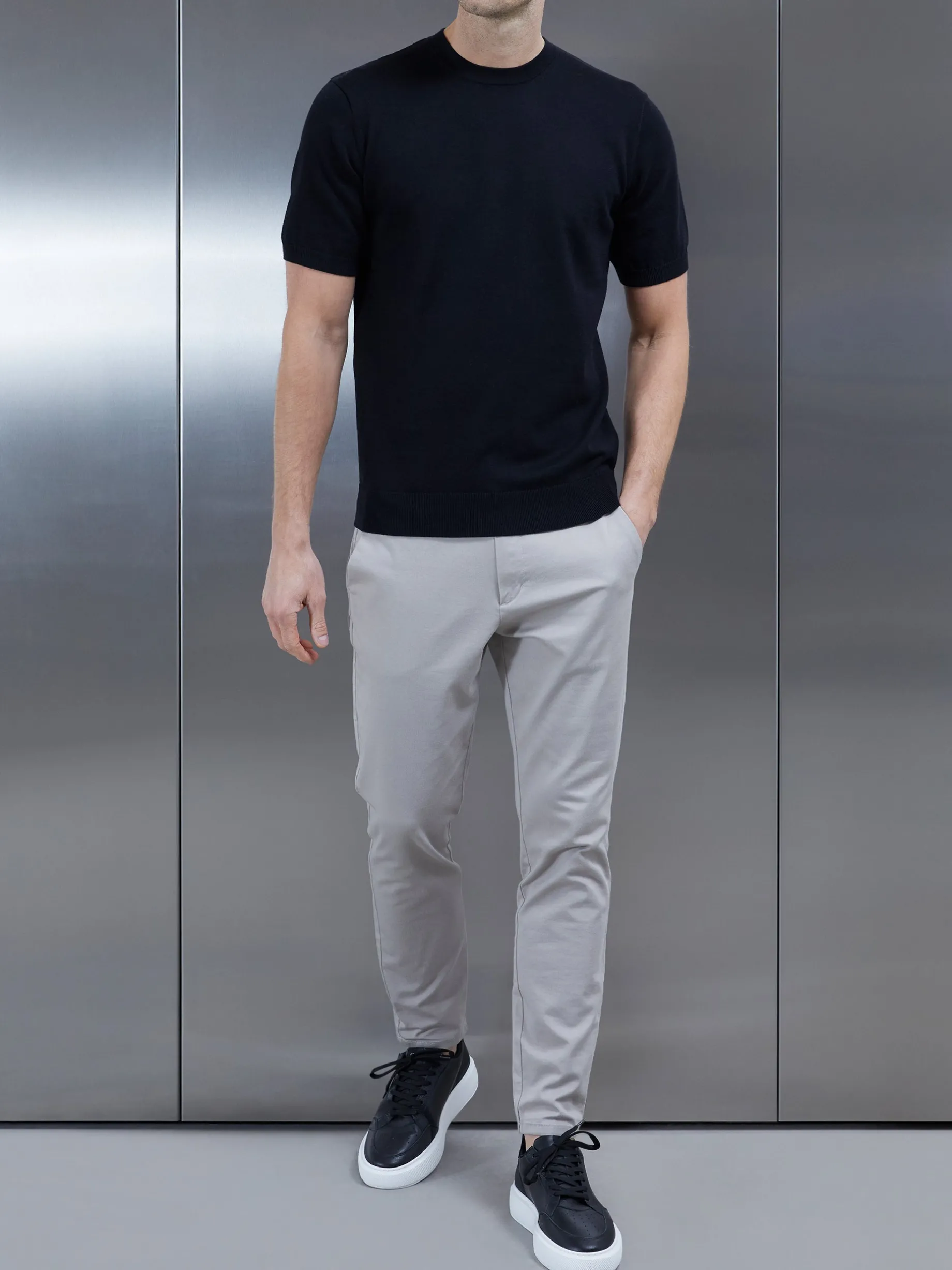 Cotton Knitted T-Shirt - Black