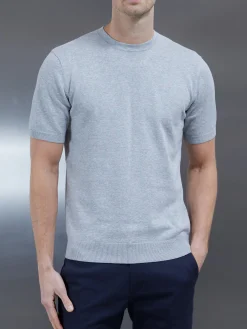 Cotton Knitted T-Shirt - Marl Grey