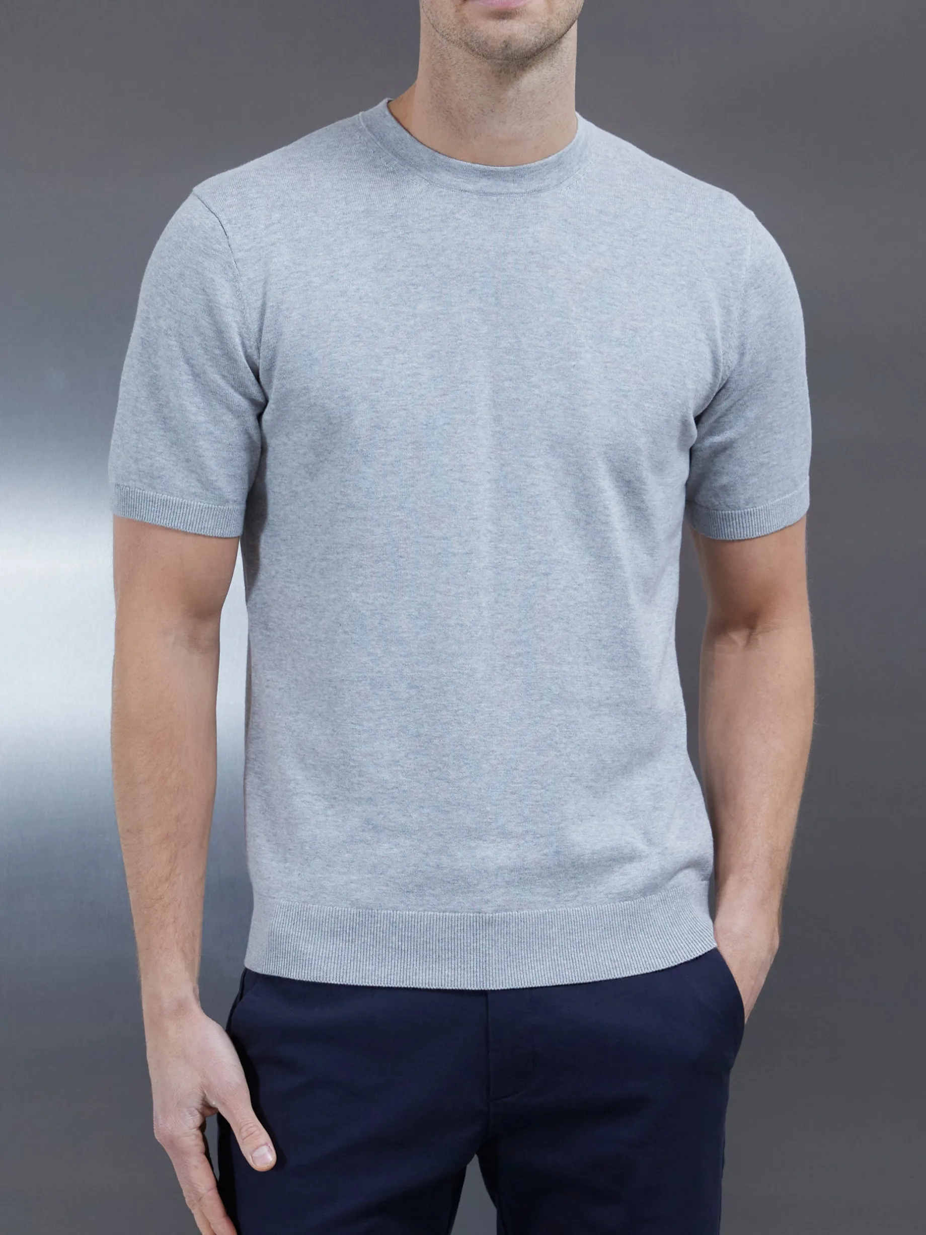 Cotton Knitted T-Shirt - Marl Grey