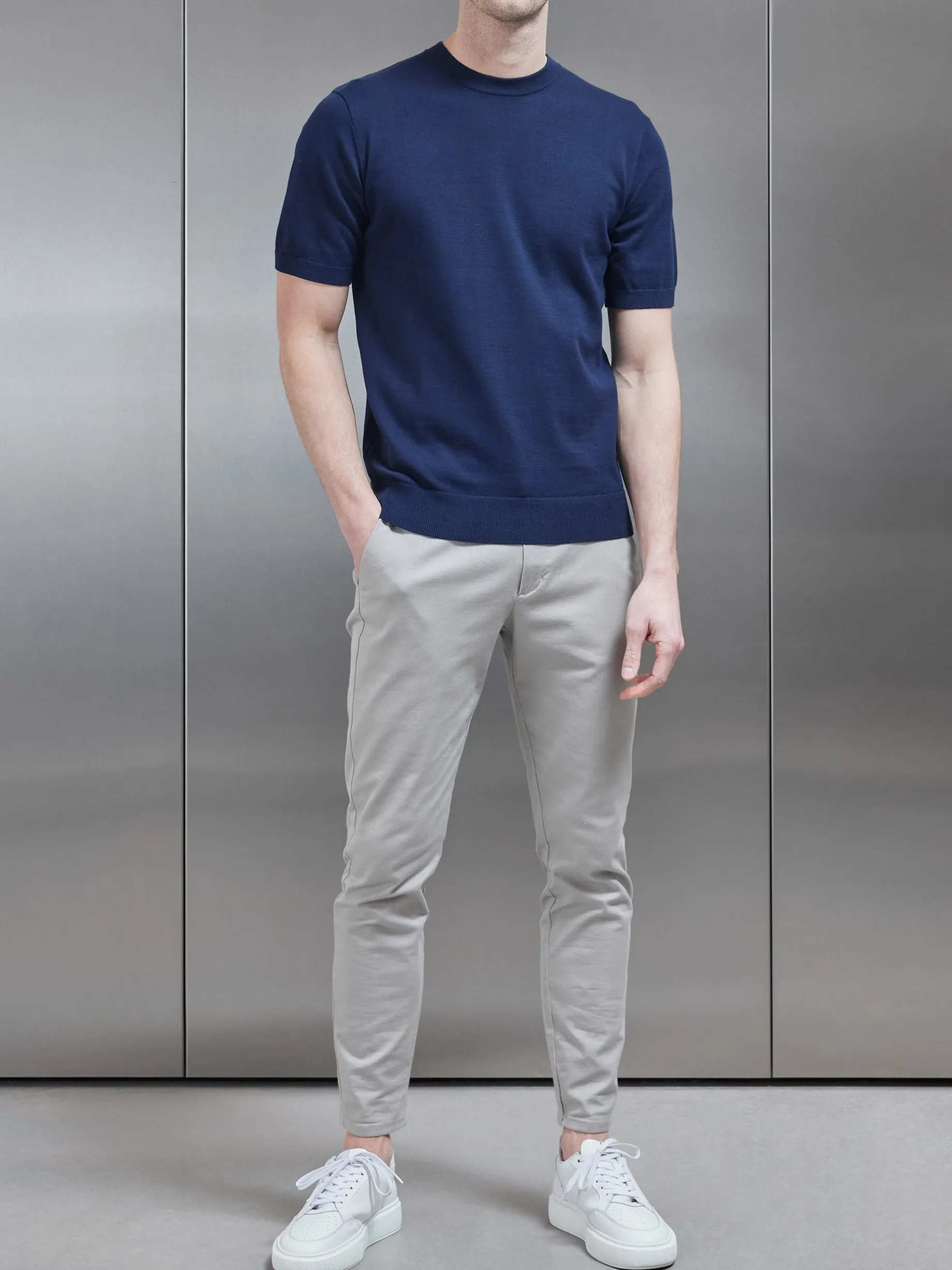 Cotton Knitted T-Shirt - Navy