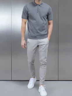 Cotton Knitted Zip Polo Shirt - Sage