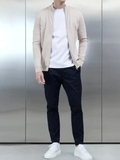 Cotton Knitted Zip Through Jacket - Stone