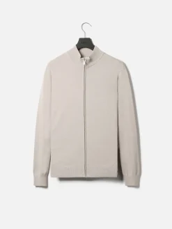 Cotton Knitted Zip Through Jacket - Stone