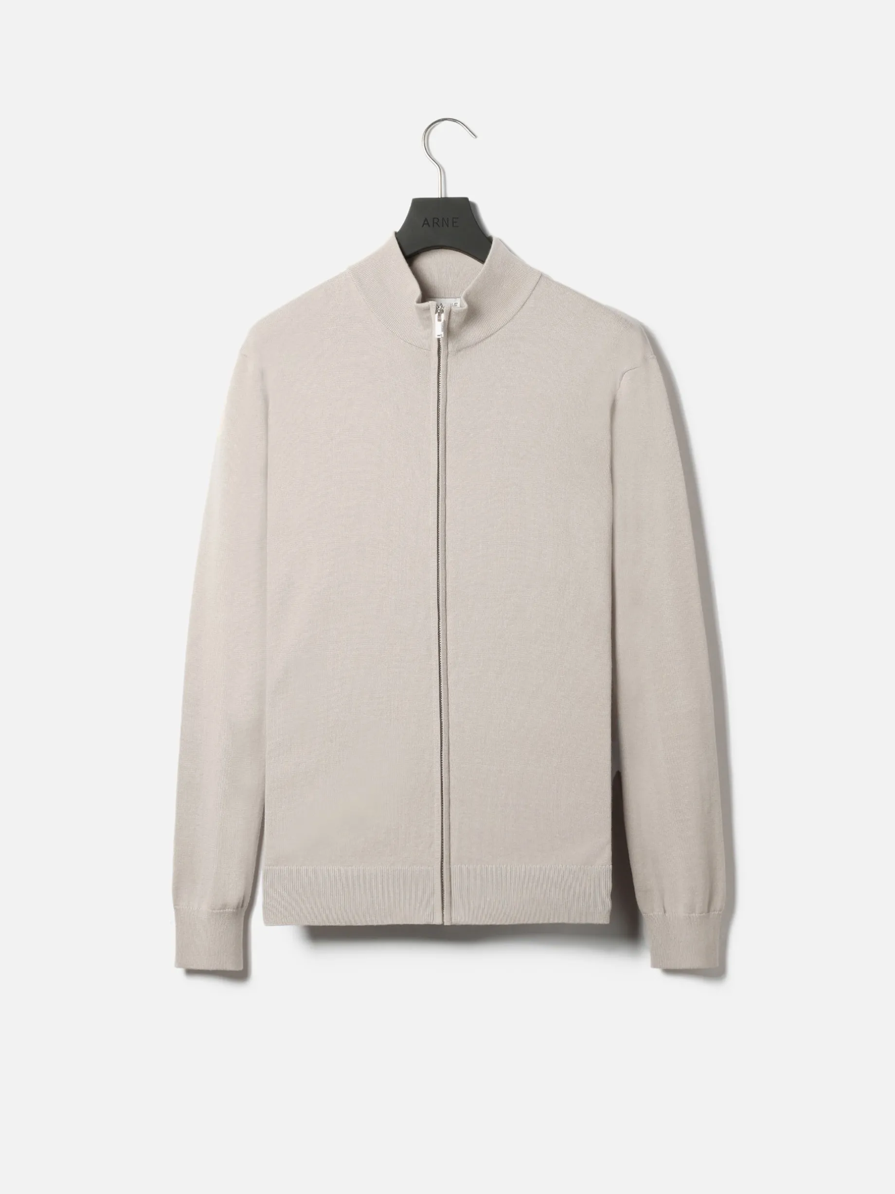 Cotton Knitted Zip Through Jacket - Stone