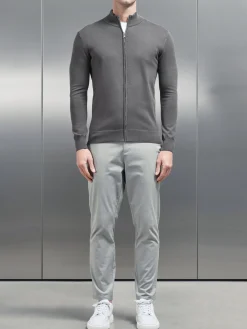 Cotton Knitted Zip Through Jacket - Grey