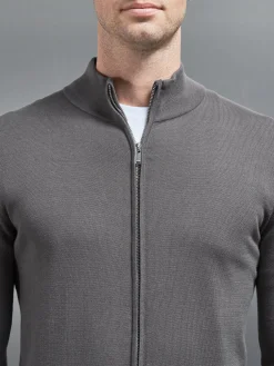 Cotton Knitted Zip Through Jacket - Grey