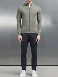 Cotton Knitted Zip Through Jacket - Sage