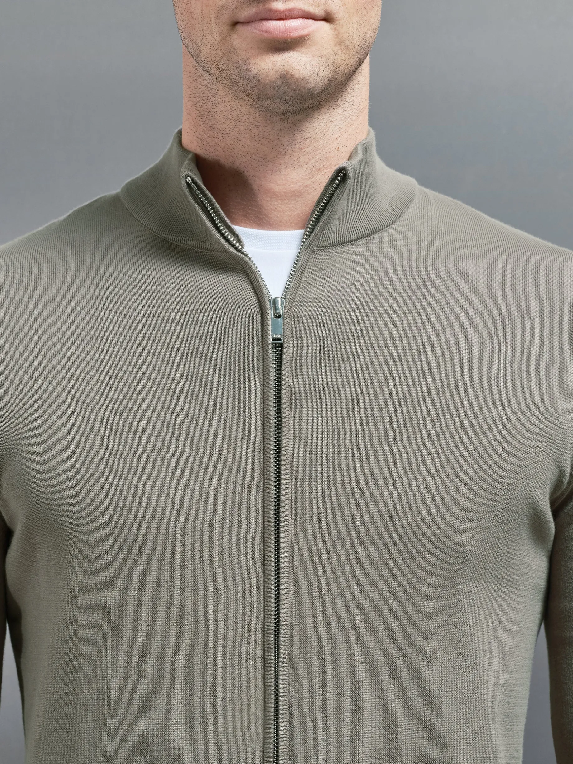 Cotton Knitted Zip Through Jacket - Sage