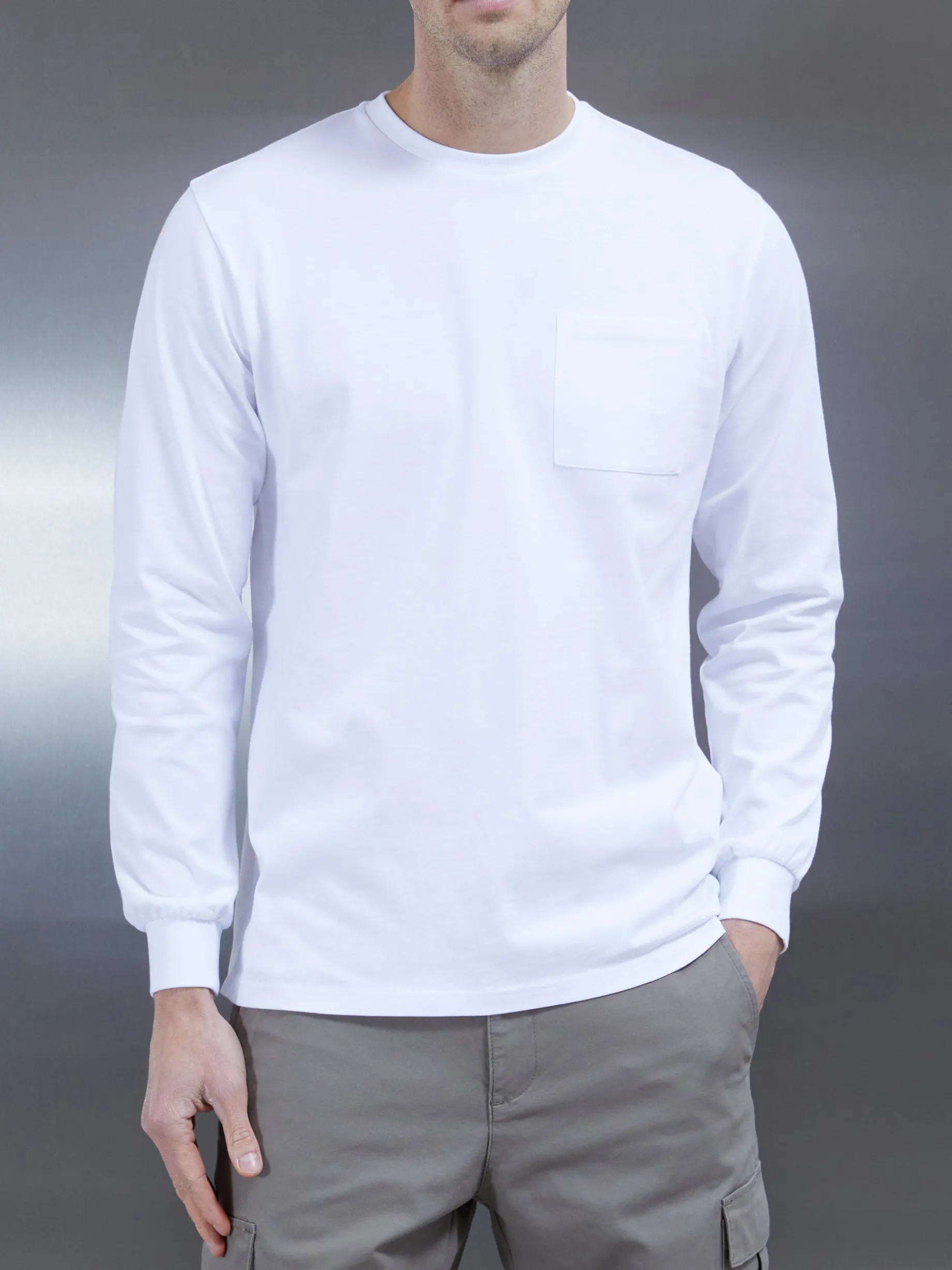 Cotton Pocket Long Sleeve T-Shirt - White
