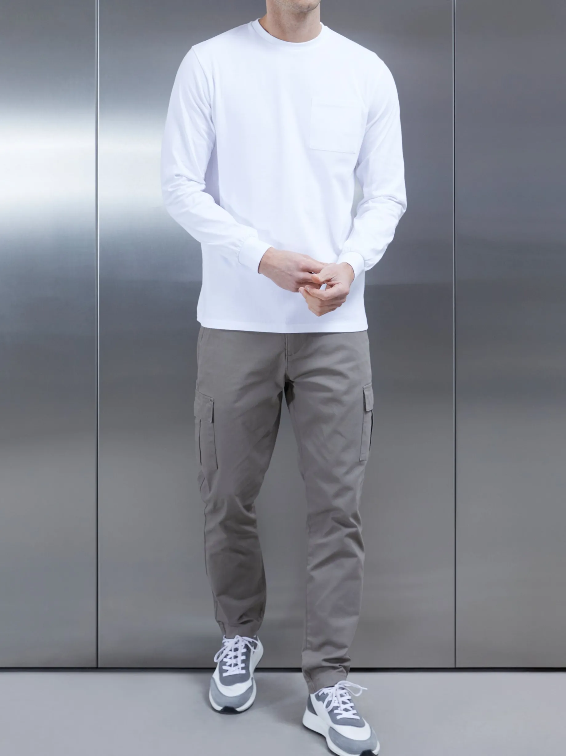 Cotton Pocket Long Sleeve T-Shirt - White