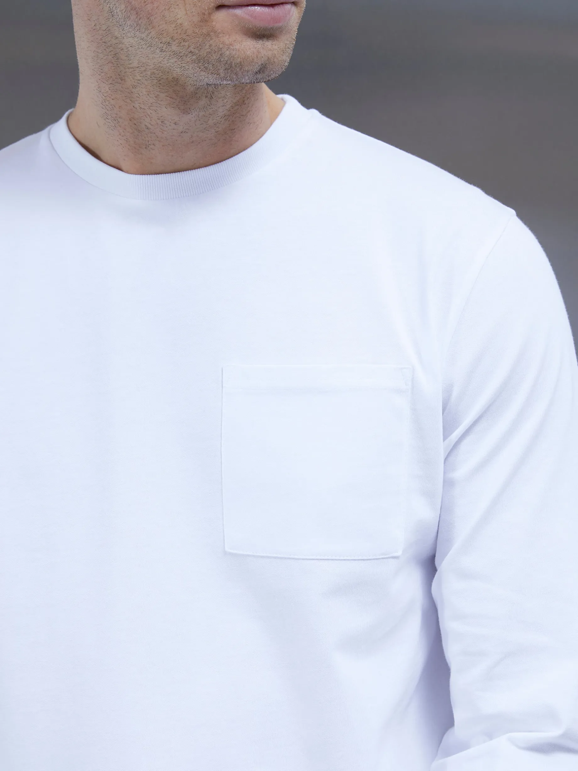Cotton Pocket Long Sleeve T-Shirt - White