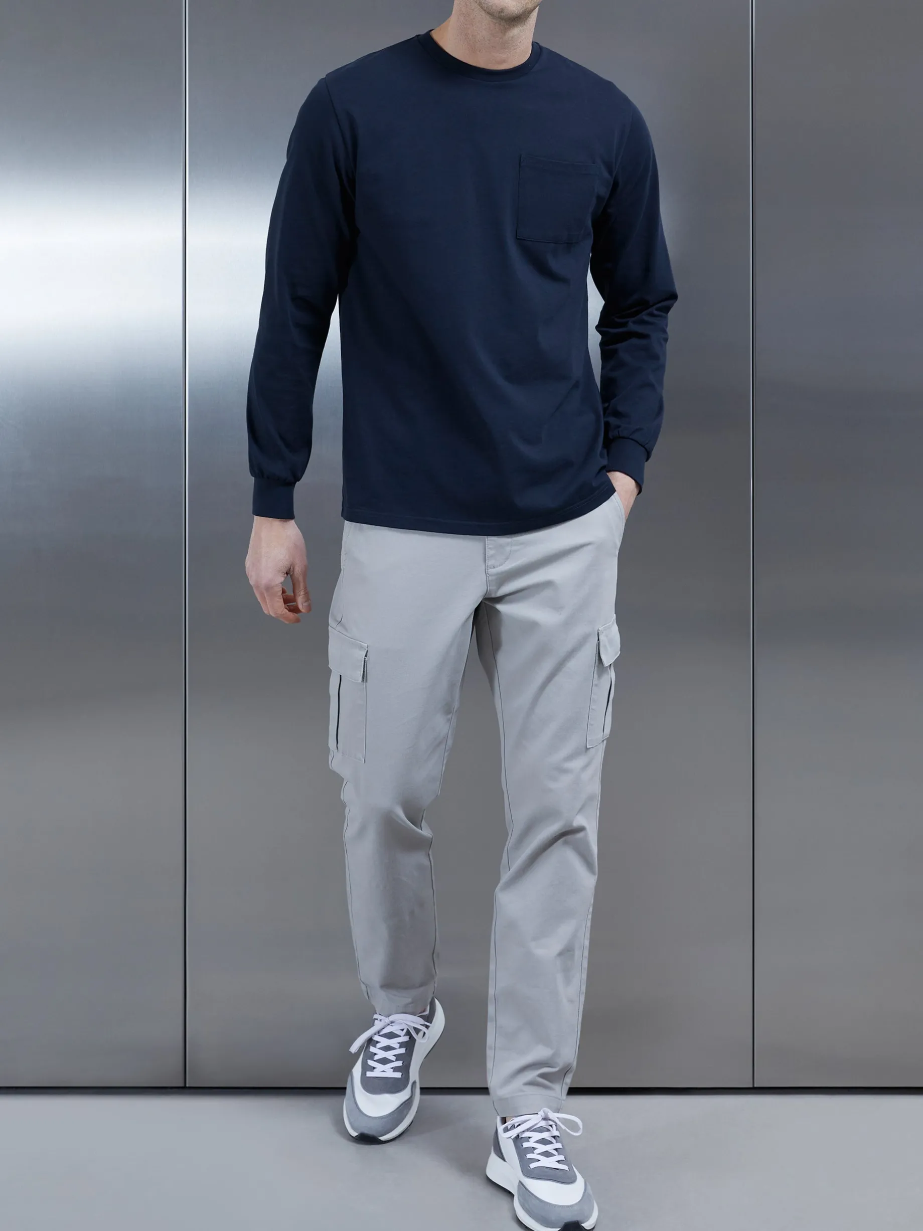 Cotton Pocket Long Sleeve T-Shirt - Navy