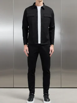 Cotton Pocket Overshirt - Black
