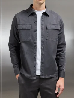 Cotton Pocket Overshirt - Grey