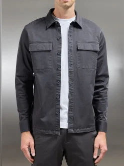 Cotton Pocket Overshirt - Grey