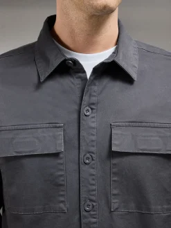 Cotton Pocket Overshirt - Grey