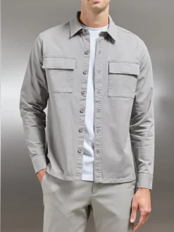Cotton Pocket Overshirt - Stone