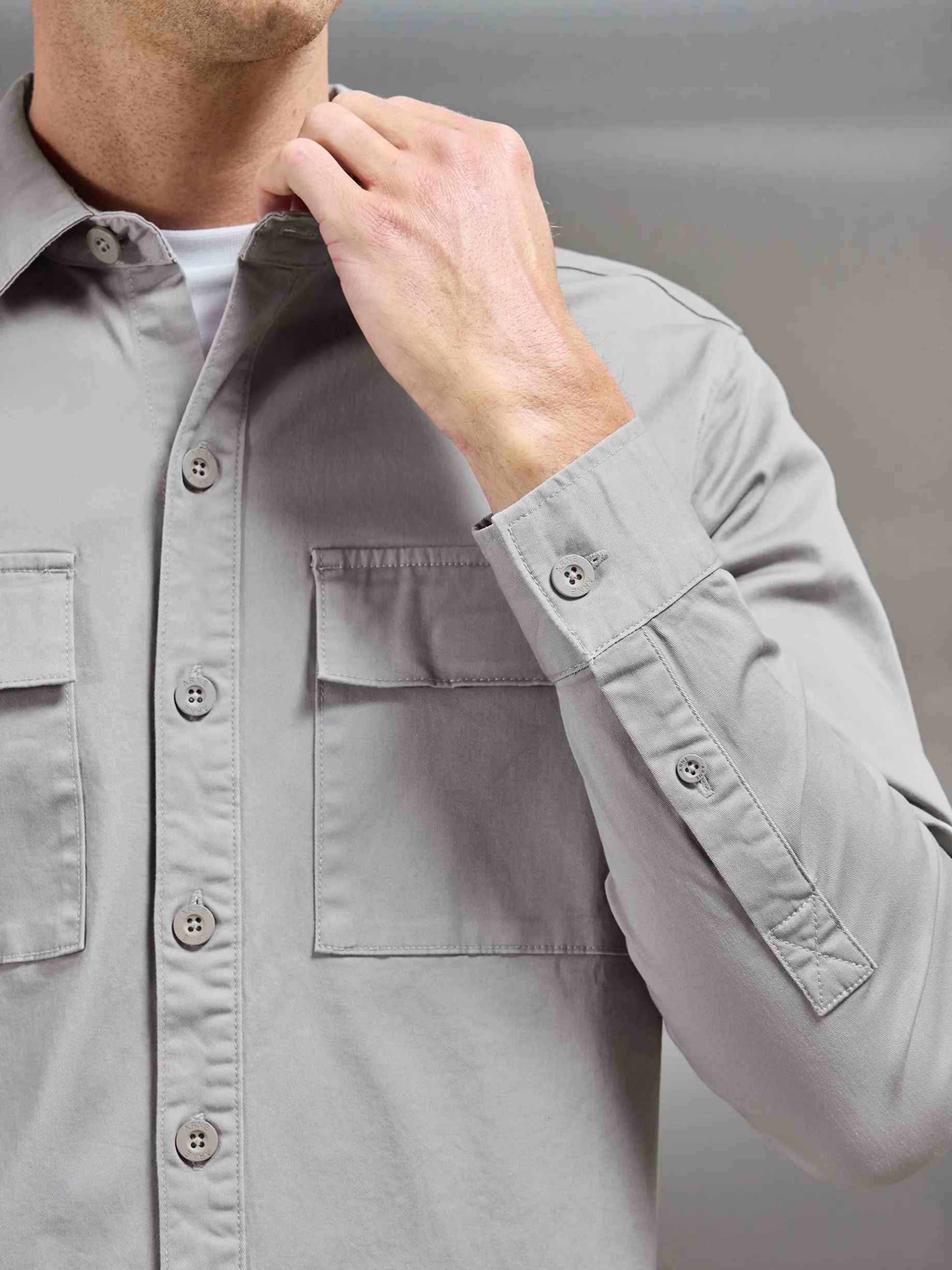 Cotton Pocket Overshirt - Stone