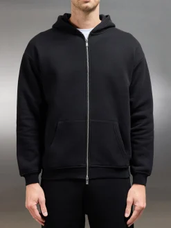 Essential Relaxed Fit Zip Through Hoodie - Black