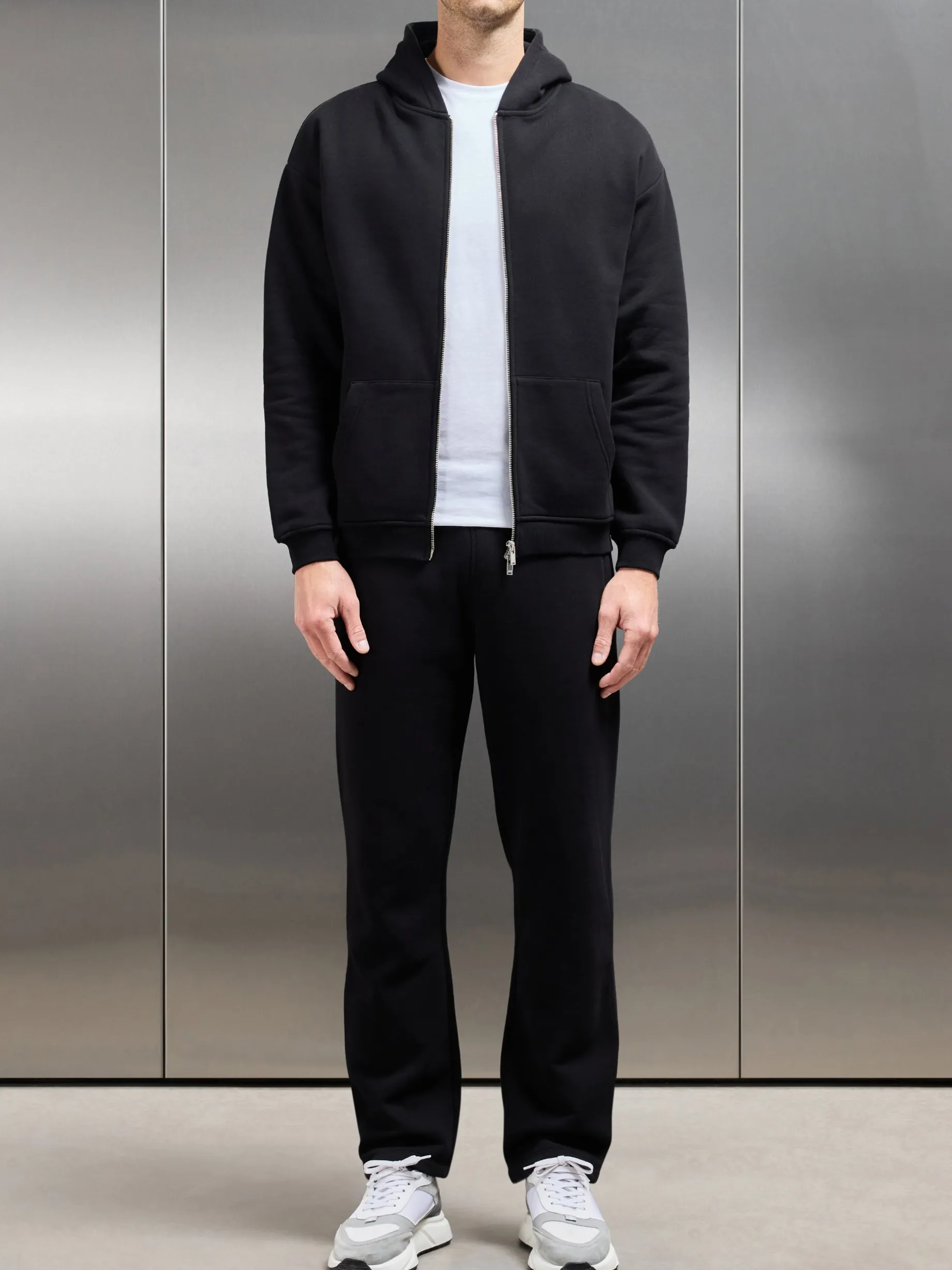 Essential Relaxed Fit Zip Through Hoodie - Black