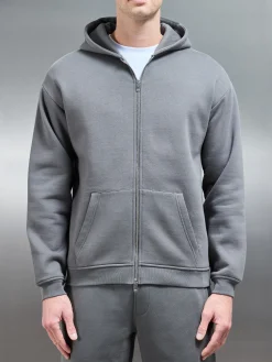 Essential Relaxed Fit Zip Through Hoodie - Grey