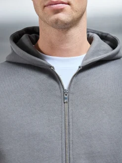 Essential Relaxed Fit Zip Through Hoodie - Grey