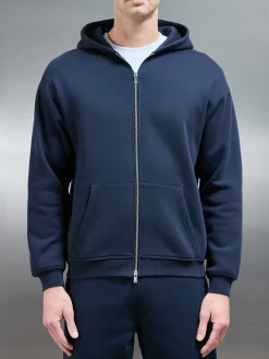 Essential Relaxed Fit Zip Through Hoodie - Navy