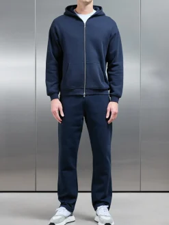 Essential Relaxed Fit Zip Through Hoodie - Navy