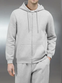 Essential Zip Through Hoodie - Marl Grey