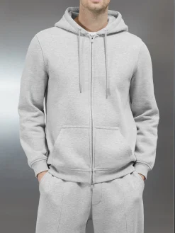 Essential Zip Through Hoodie - Marl Grey