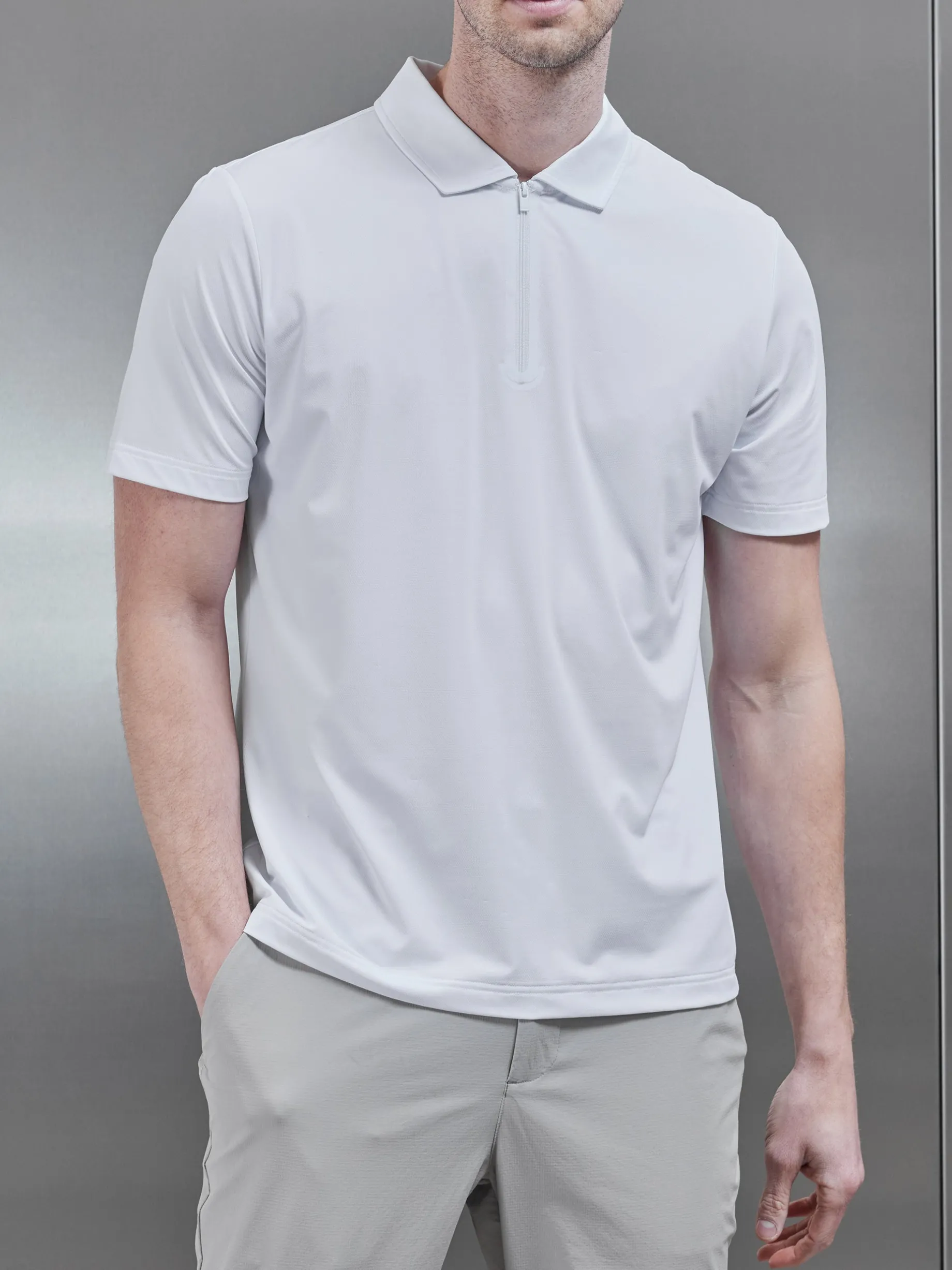 Golf Technical Zip Polo Shirt - White