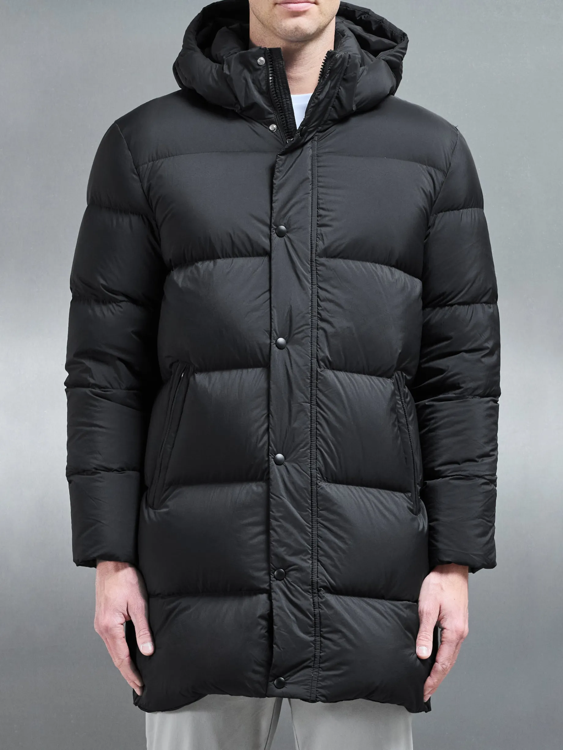Goose Down Mid Length Jacket - Black
