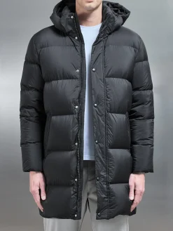 Goose Down Mid Length Jacket - Black