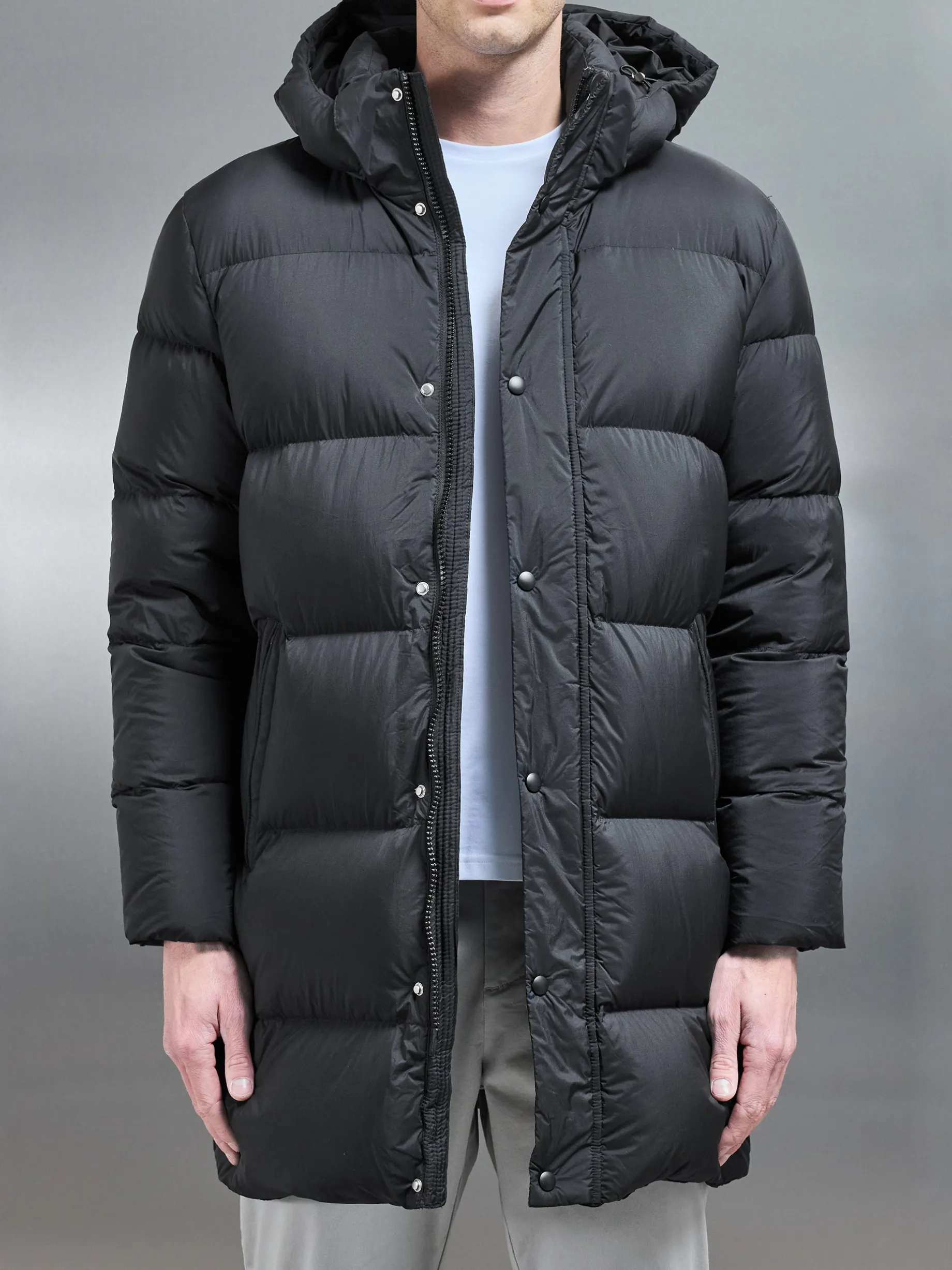 Goose Down Mid Length Jacket - Black