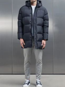 Goose Down Mid Length Jacket - Navy