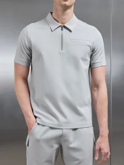 Hybrid Cargo Zip Polo Shirt - Stone