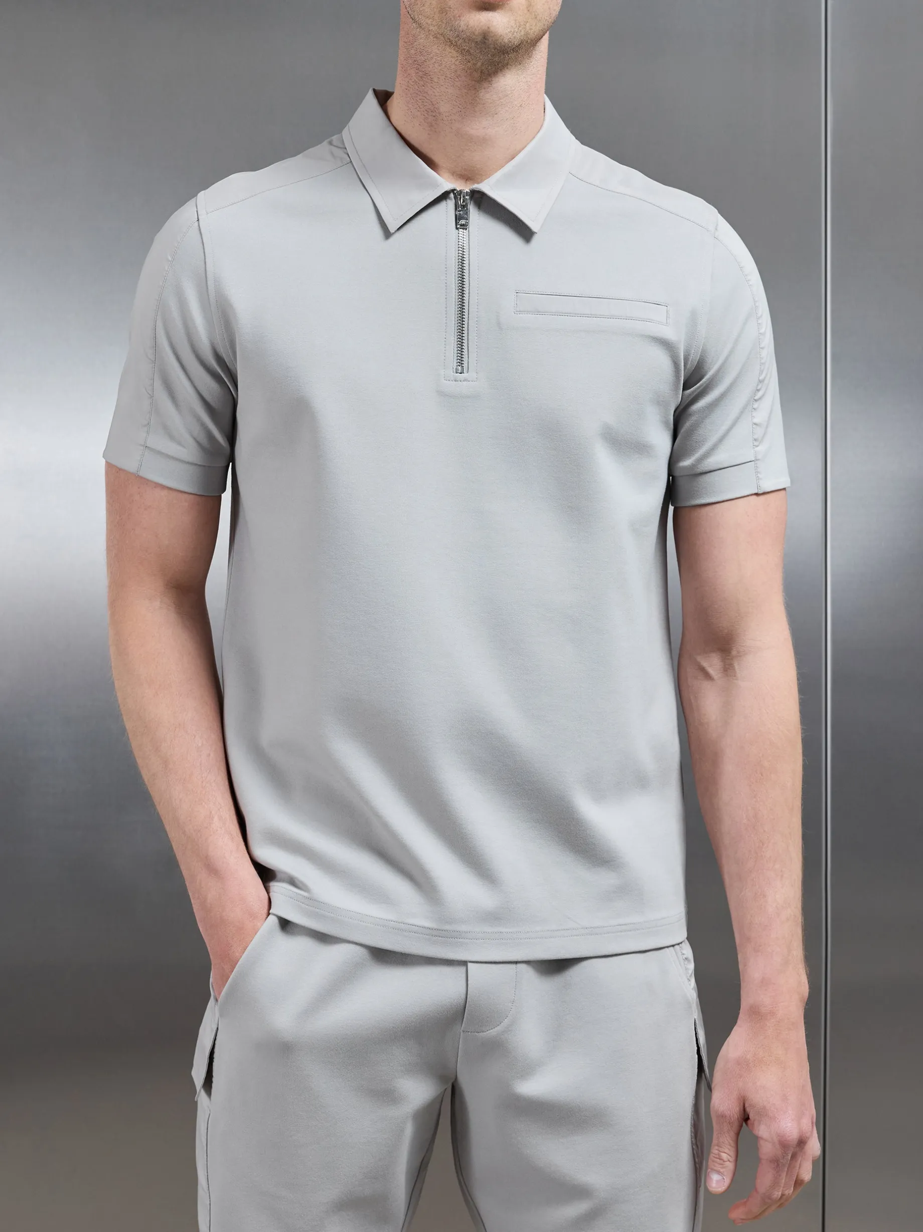 Hybrid Cargo Zip Polo Shirt - Stone