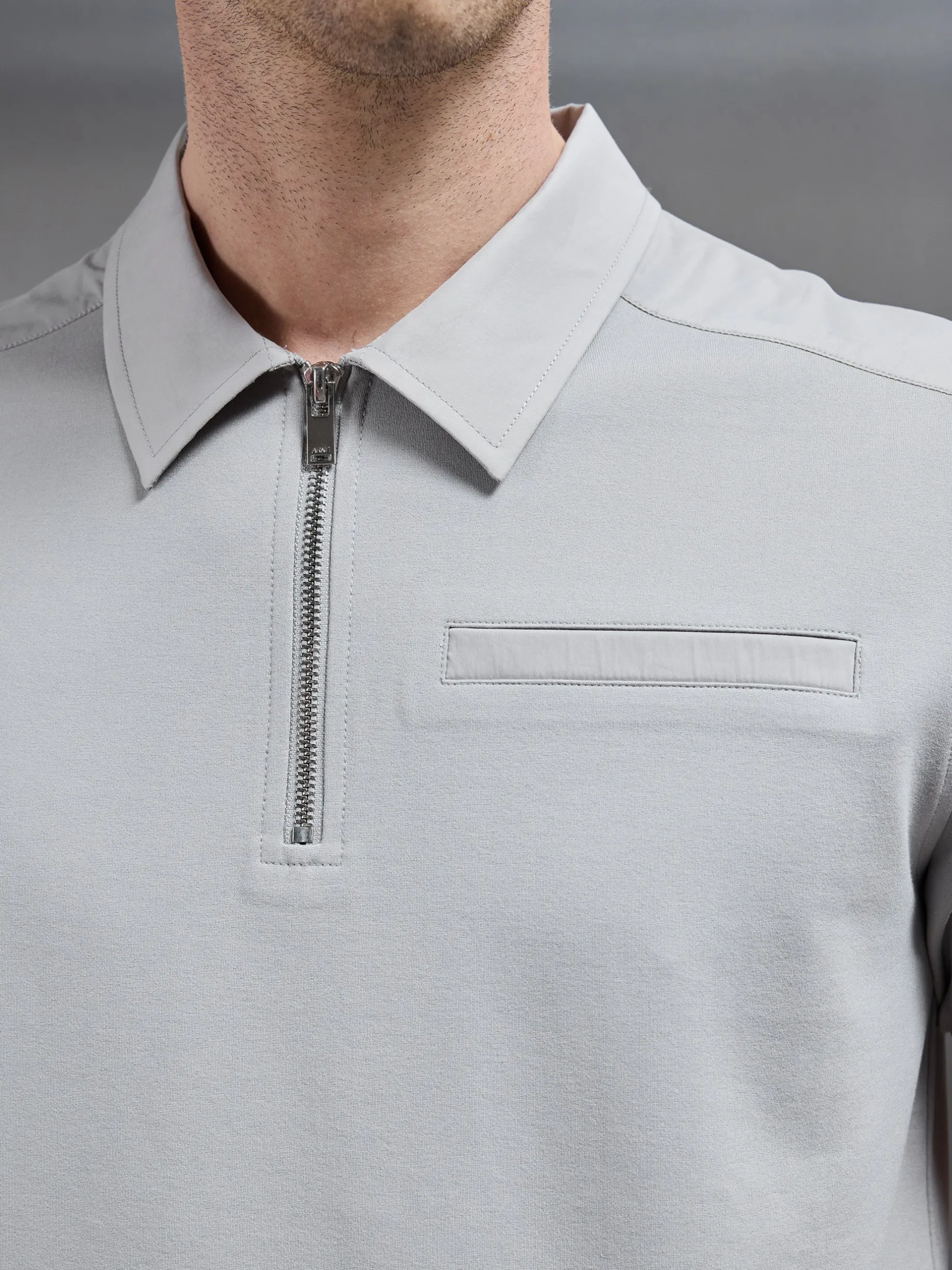 Hybrid Cargo Zip Polo Shirt - Stone