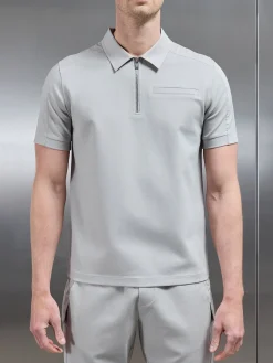 Hybrid Cargo Zip Polo Shirt - Stone