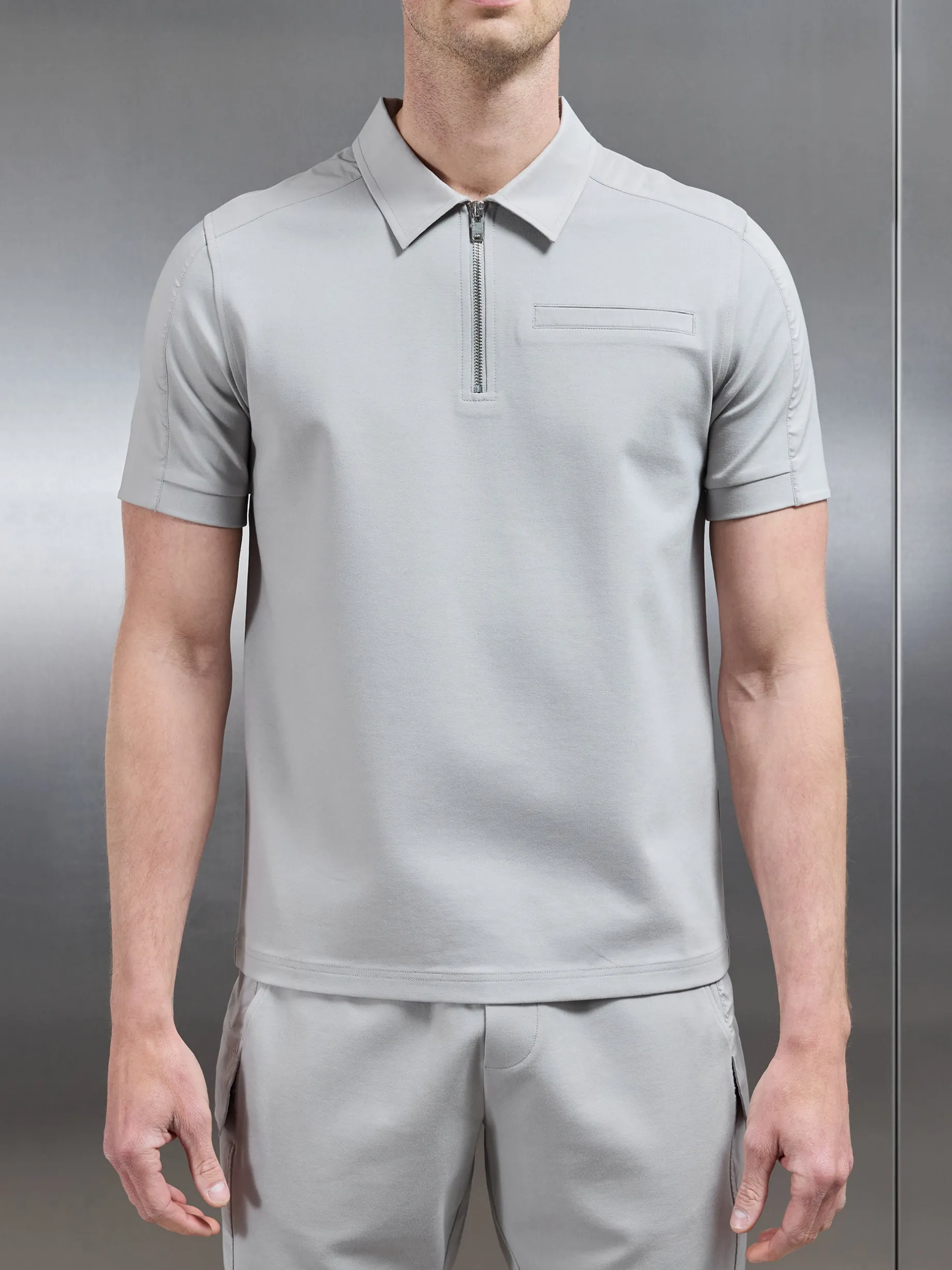 Hybrid Cargo Zip Polo Shirt - Stone