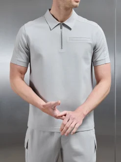 Hybrid Cargo Zip Polo Shirt - Stone