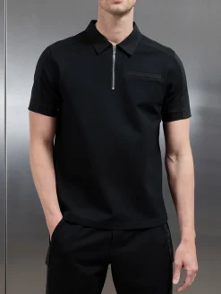 Hybrid Cargo Zip Polo Shirt - Black