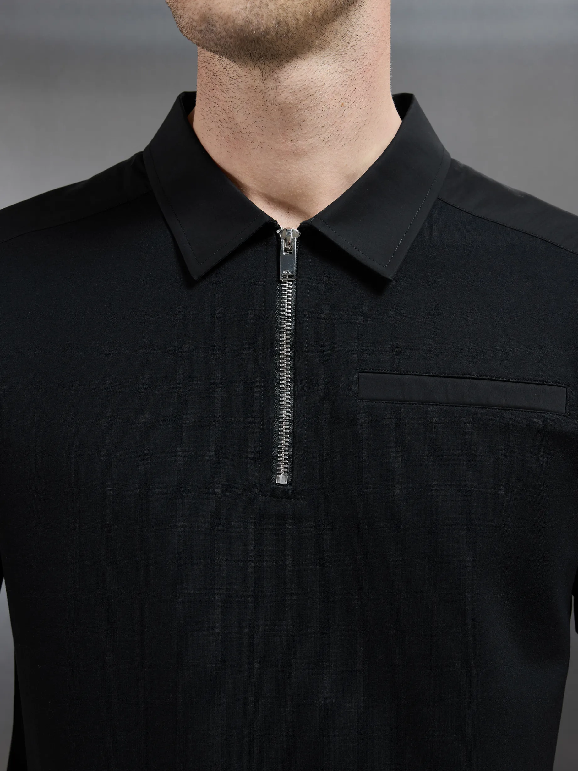 Hybrid Cargo Zip Polo Shirt - Black