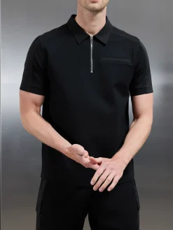 Hybrid Cargo Zip Polo Shirt - Black
