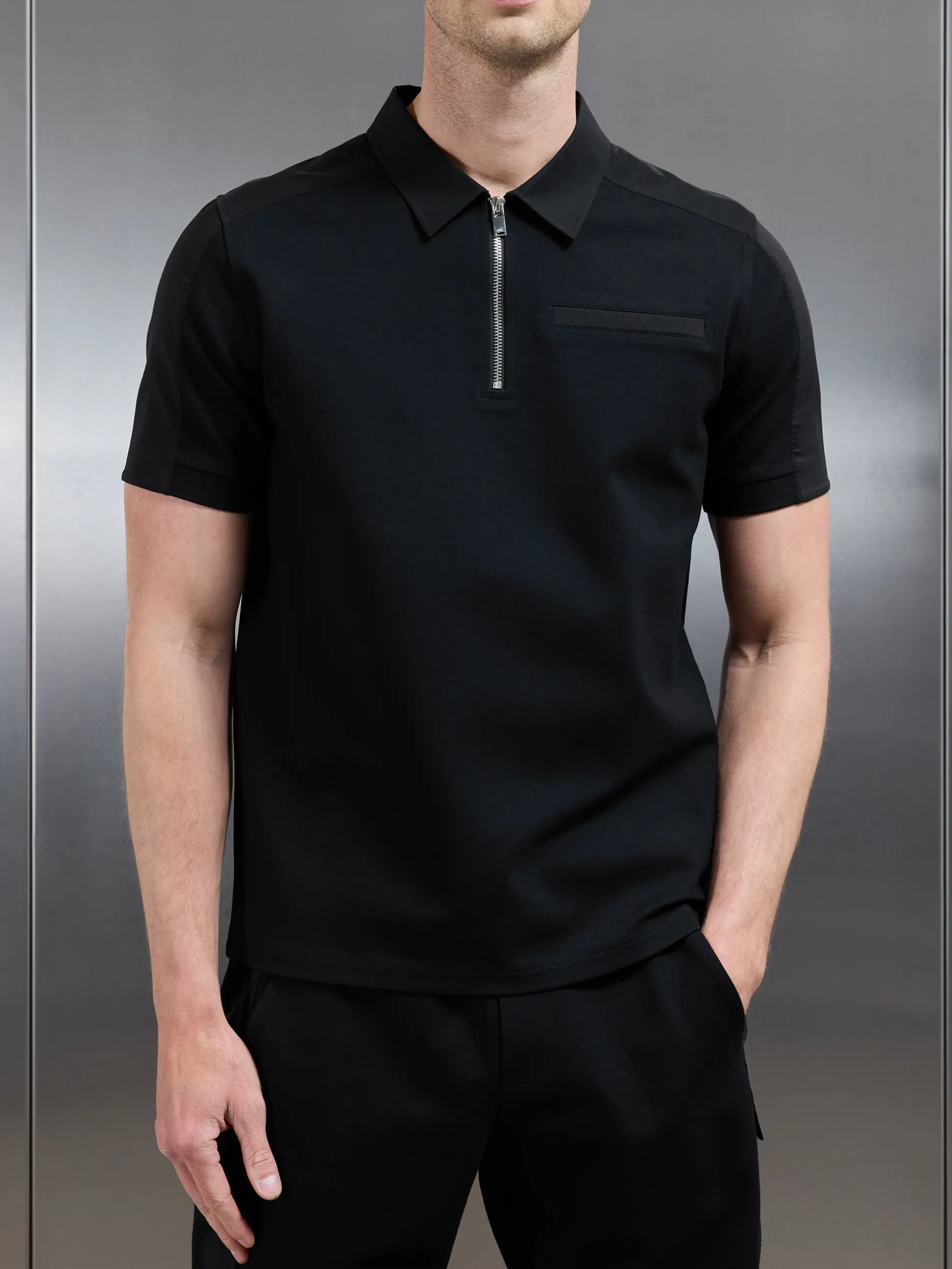 Hybrid Cargo Zip Polo Shirt - Black