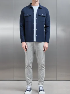 Interlock Jersey Pocket Popper Overshirt - Navy
