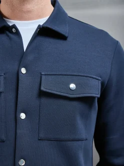 Interlock Jersey Pocket Popper Overshirt - Navy