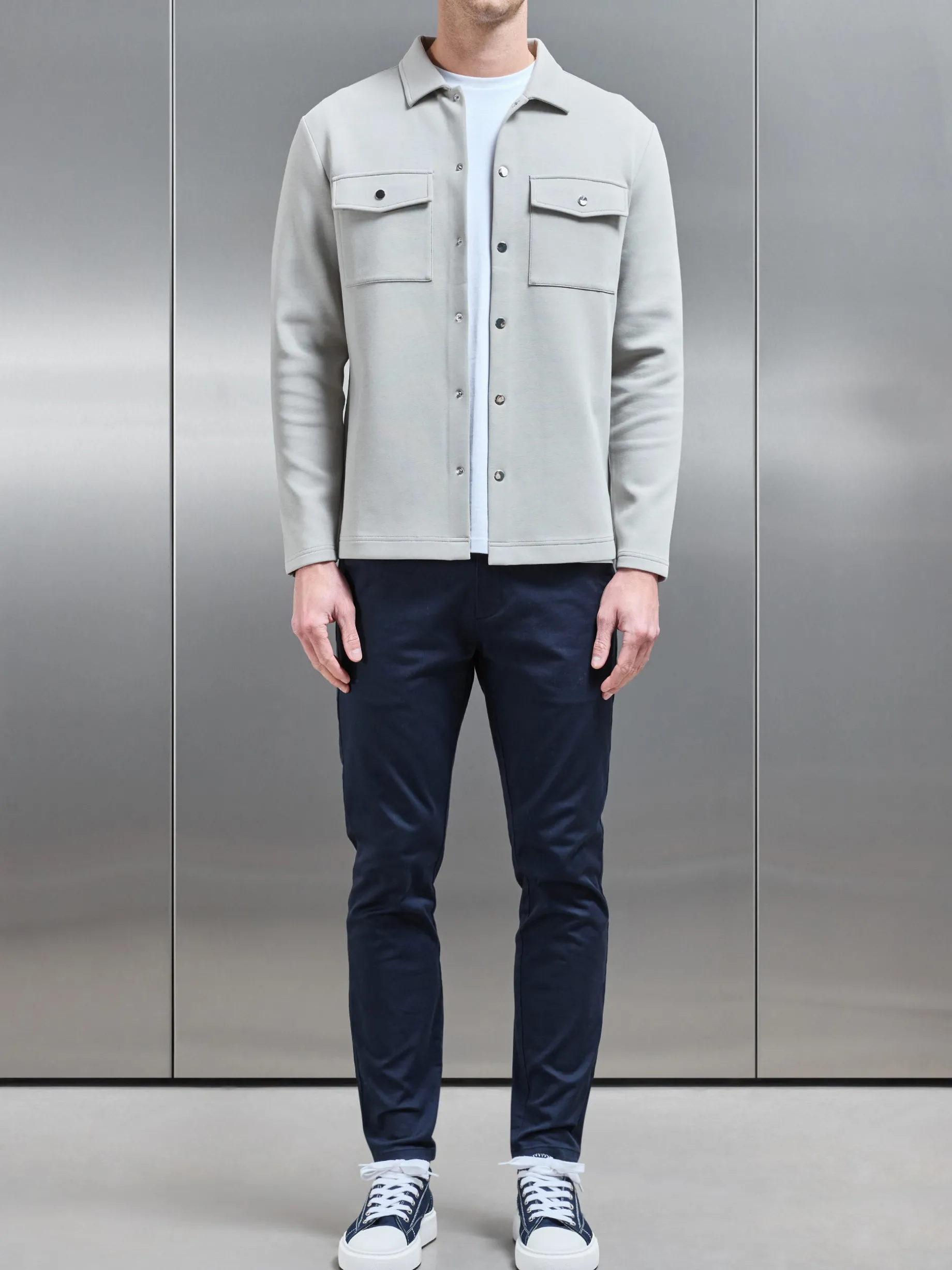 Interlock Jersey Pocket Popper Overshirt - Stone