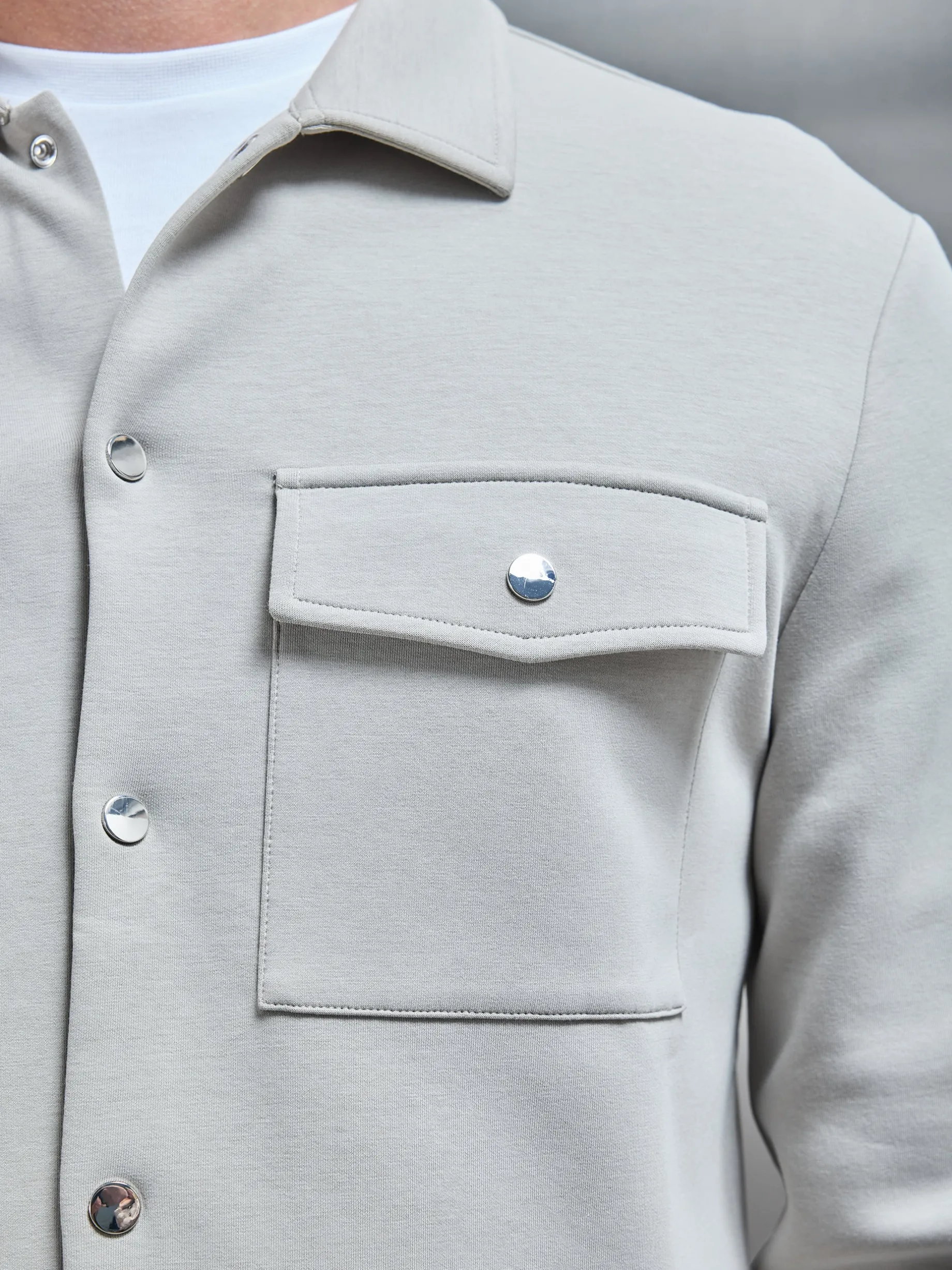 Interlock Jersey Pocket Popper Overshirt - Stone